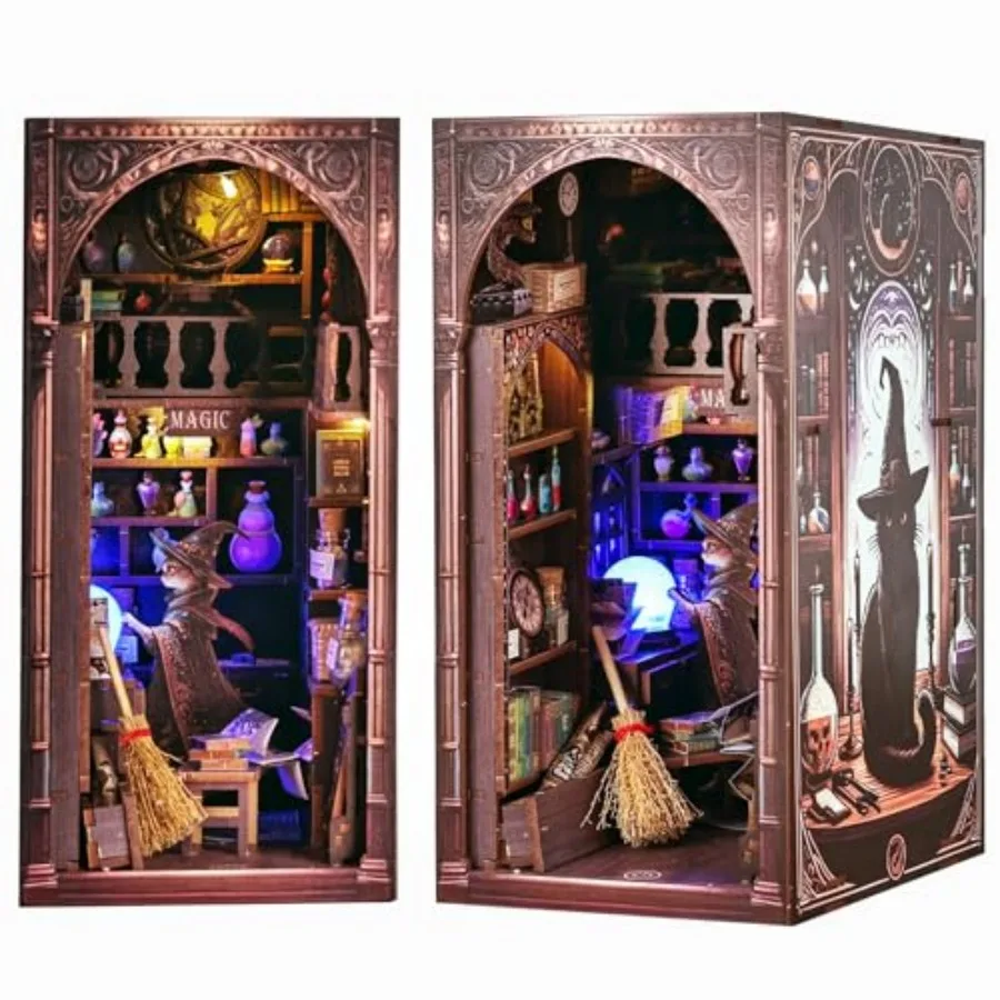 

3D Book Nook Kit, DIY Miniature House Booknook Dollhouse Kit for Adults and Teens, 3D Wooden Puzzle Bookend Bookshelf Insert De