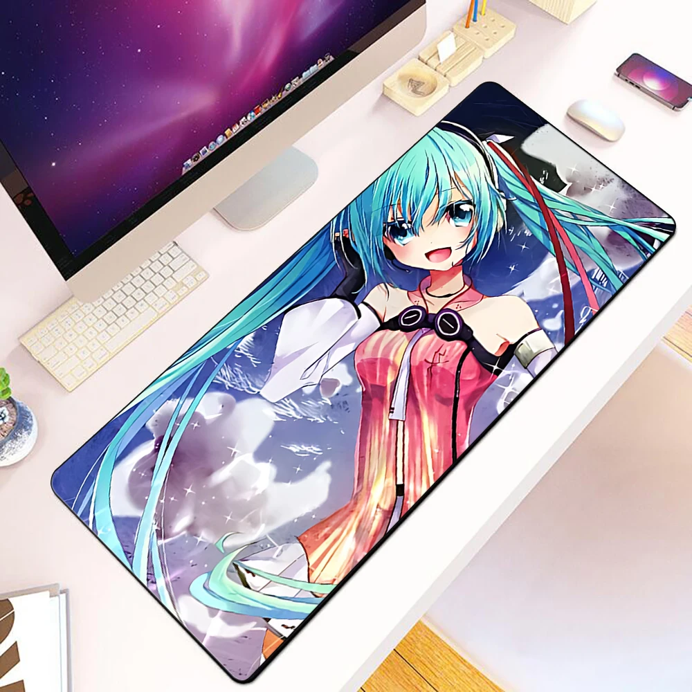 H-hatsunes miku mouse pad hd-druck computers pieler verriegelung kante rutsch festes mauspad xxl90x40cm tastatur pc schreibtisch pad