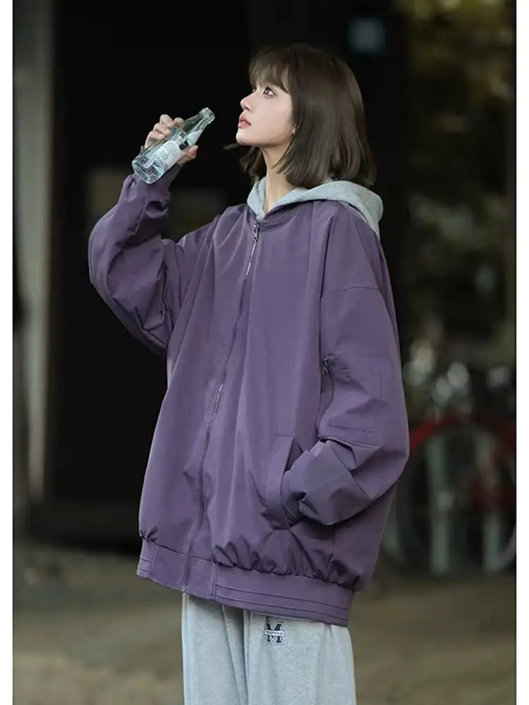 

Парные демисезонные куртки с капюшоном в американском уличном стиле, модный дизайн с эффектом двухслойности, ветрозащитные, с длинными рукавами