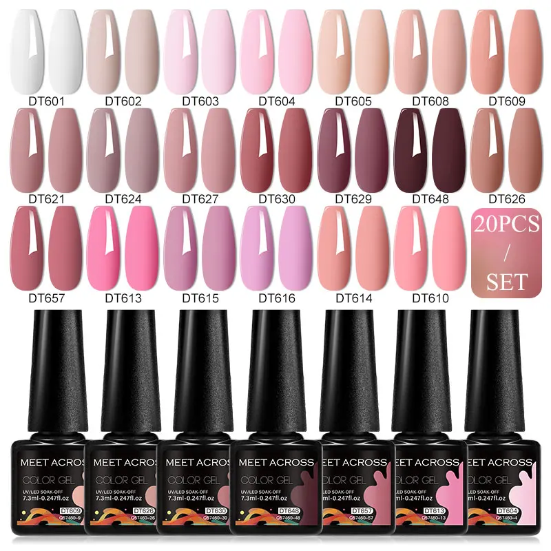 MEET ACROSS 20-teiliges Gel-Nagellack-Set für Nägel, bunt, rosa, blau, grün, Soak Off Nail Art Gel-Lack-Set für die Maniküre