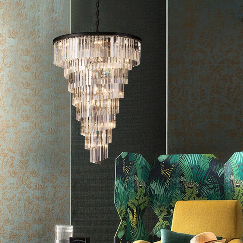 Helix Chandeliers Modern Round LED Spiral Large K9 Crystal Black Metal Lamps Lustre Living Room Staircase Hotel Lights Fixture