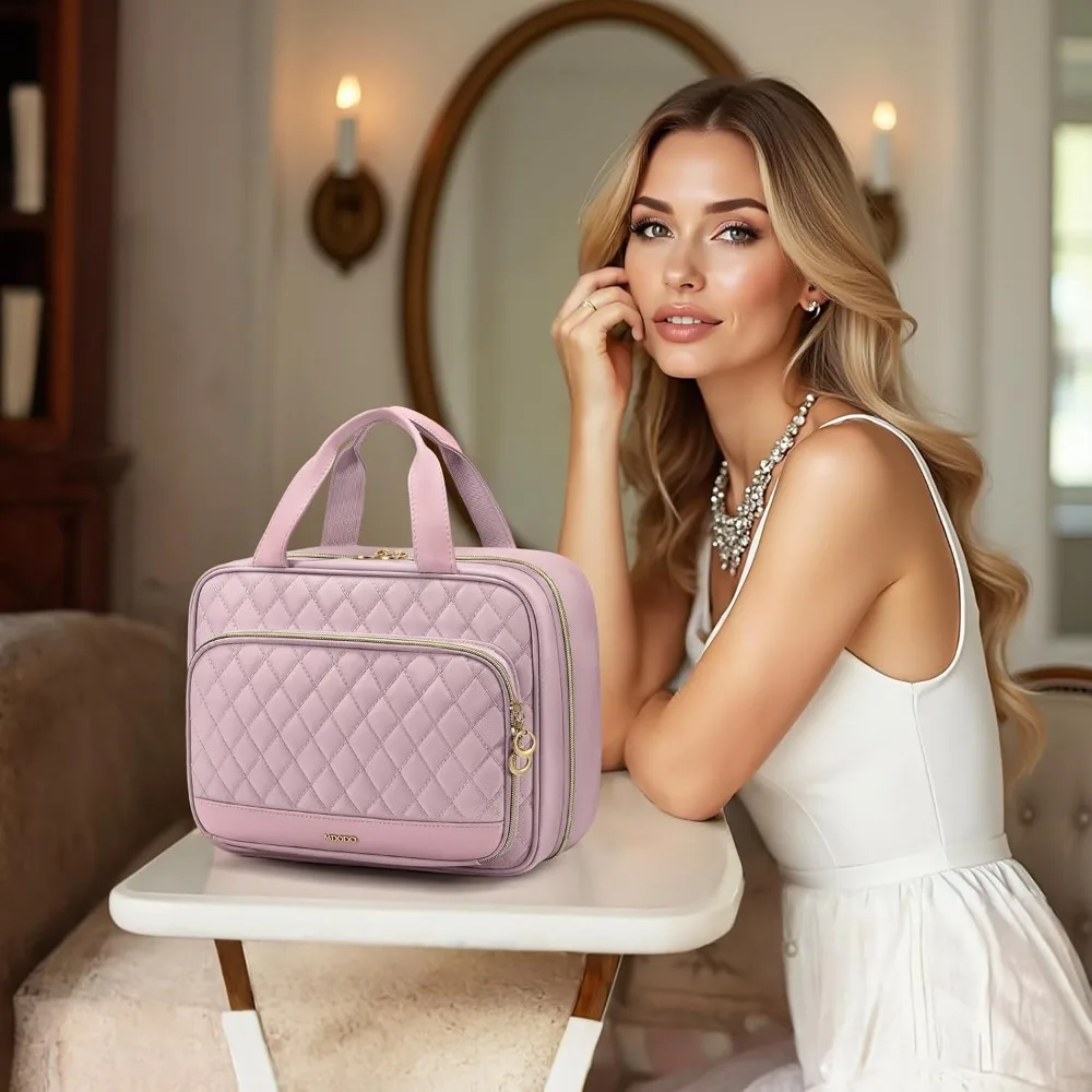 Women's Hanging Travel Toiletry Bag Cosmetic Organizer Pinkish Purple Large Capacity Water-Resistant