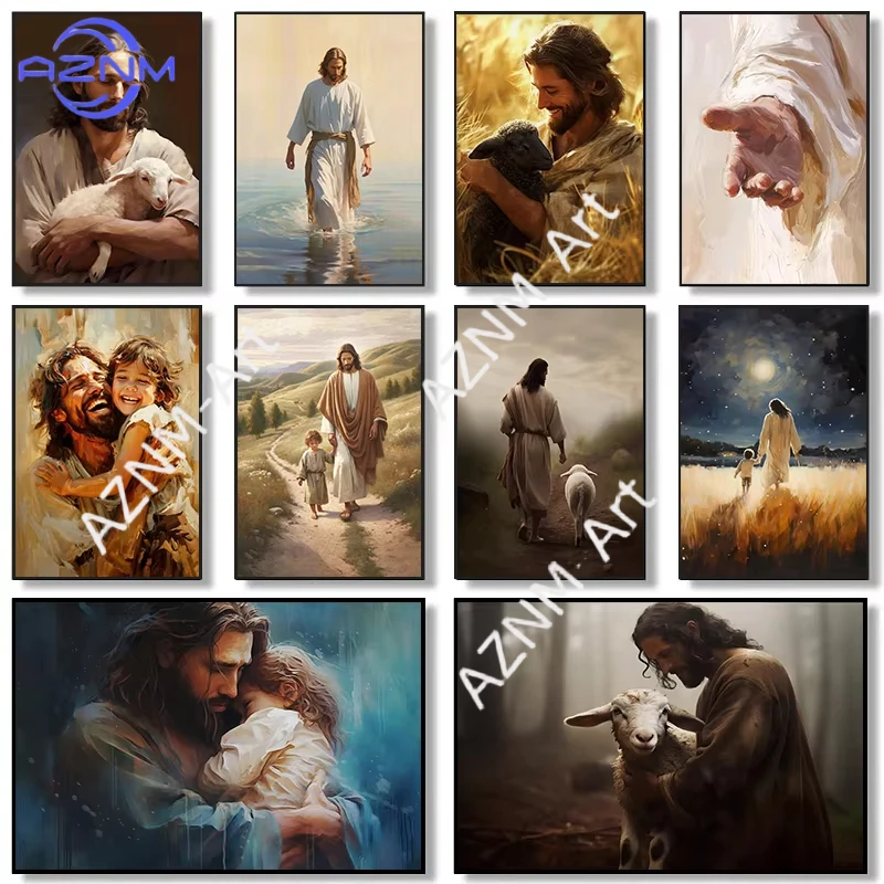 Póster Retro Clásico de Jesús Cristo Caminando sobre el Agua, Mano de Dios, Retrato de Jesús, Lienzo, Pinturas, Arte de Pared, Cuadros, Decoración del Hogar
