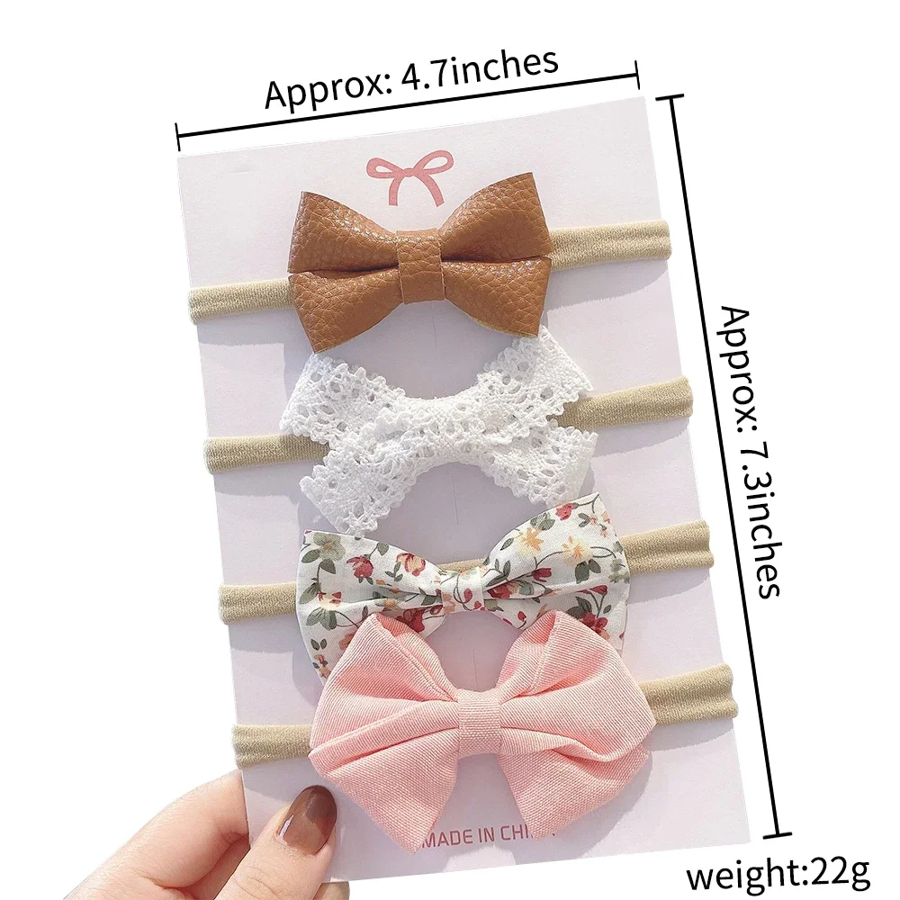 3/4Pcs/Set Lace Print Bows Headband for Kids Girls Newborn Baby Headband Nylon Elastic Hair Band Headwear Hair Accessories Gift