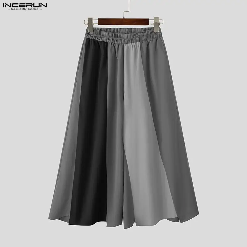 

INCERUN Men Pants Patchwork Color-block Elastic Waist Joggers Wide Leg Pants Men Oversize Fashion Casual Trousers Men Streetwear