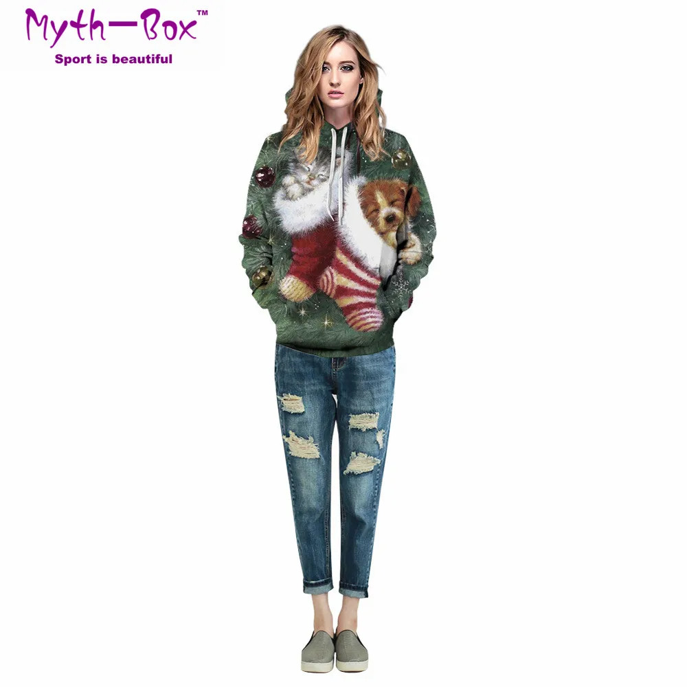 Women/Men Hoodie Sweatshirts Christmas Hoodies Women Cat Dog 3D Print Long Sleeves Sportwear Hooded Sweaters Streetwear Pullover