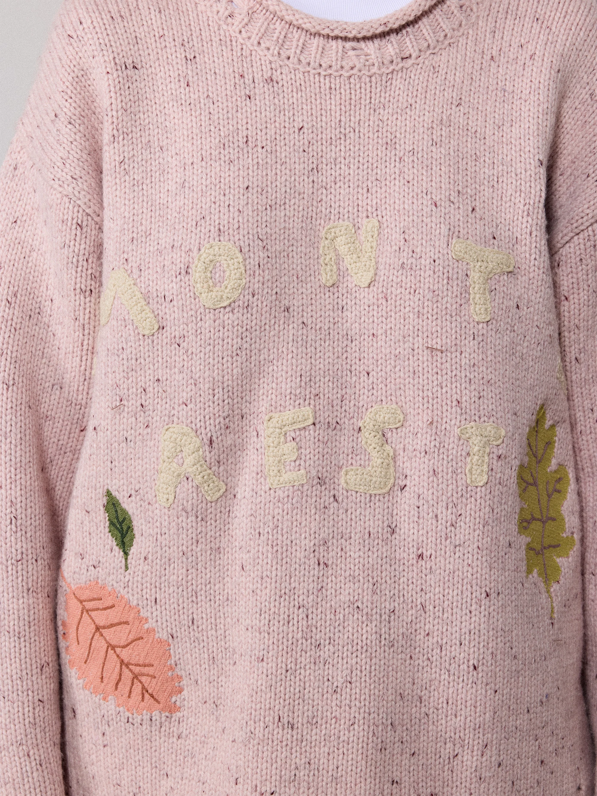 Retro Vintage Hand Knitted Sweater round Ne Embroidered Hole Youthful Vitali Sle Women's Long Sve Knitwear