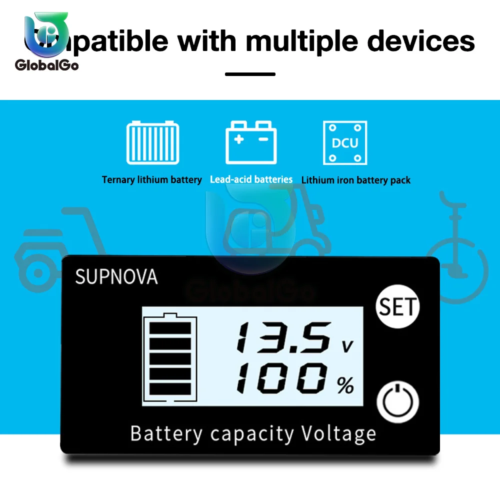 7V-68V LCD Battery Capacity Indicator 3S 4S 5S 7S 10S 13S Voltmeter Temperature Meter 12V 36V 48V Battery Level Indicator