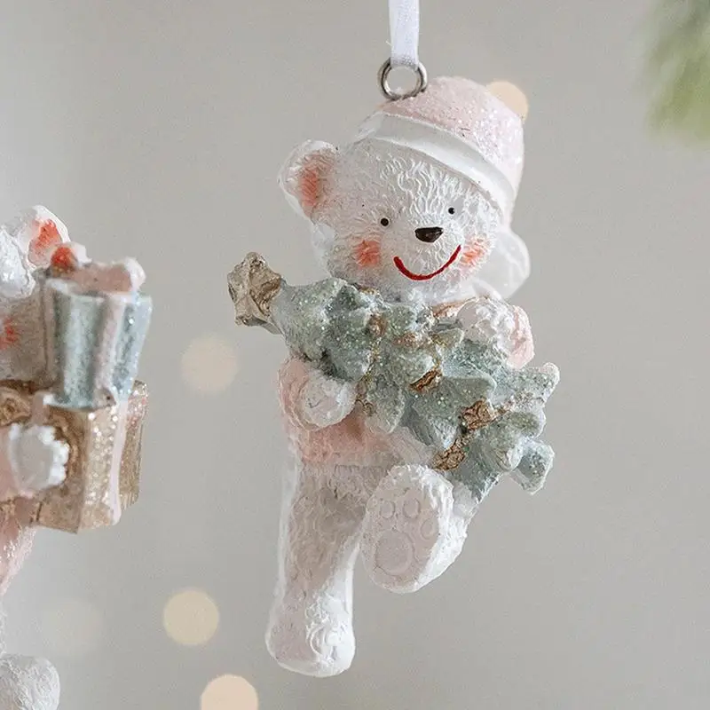 Cute Christmas Tree Ornaments Resin Bear 2Pcs Bear Pendants Landscape Miniature Desk Accessorie Ornament Christmas New Year Gift