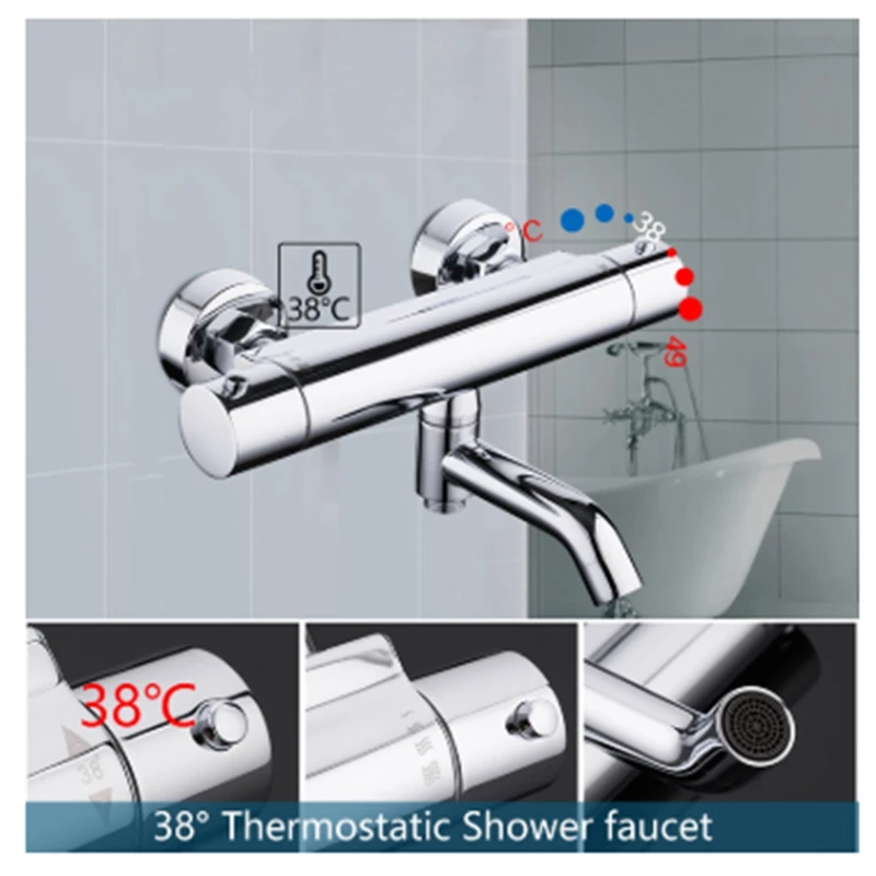 Bathroom Bath Shower Faucets Water Control Valve Thermostatic Valve Mixer Faucet Wall Mounted Brass Shower Faucets Mixer Valve A