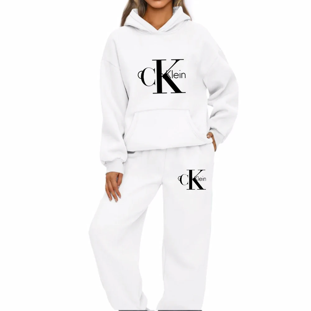 Women Hoodies Two Piece Sets High Quality Printing Hooded Sweatshirt Sweatpants Casual Suit Female Outwear and Trousers