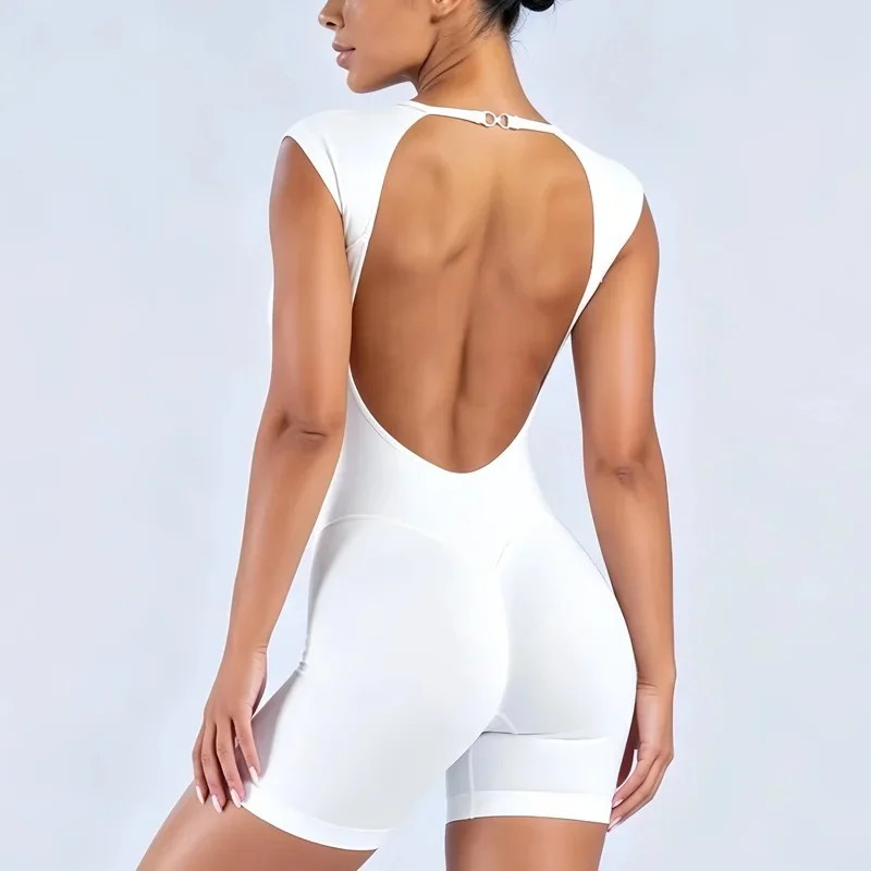 HISTELLO Impact Kurzarm-Einteiler-Bodysuit für Damen, Rückenfrei, Ausgeschnitten, Sport-Gym-Bodycon, Eng Anliegend, Sexy Yoga-Workout-Jumpsuit – Detail 21