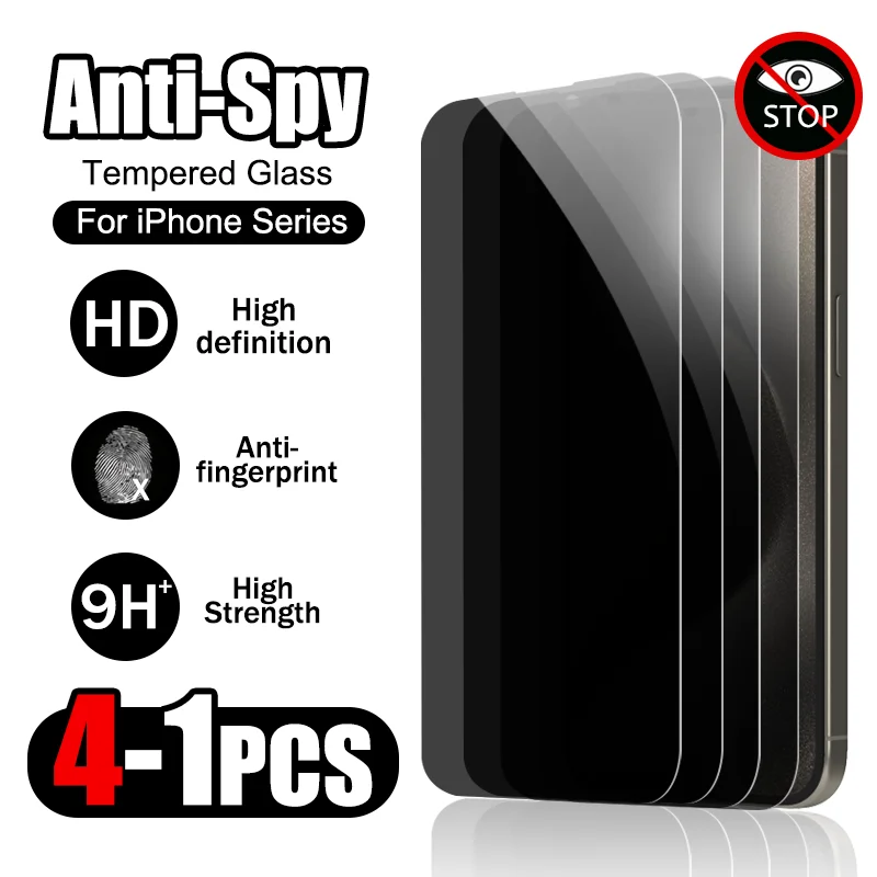 4-1PCS Privacy Tempered Glass Film For Apple iPhone 15 13 14 12 11 Pro Max Mini Plus Anti Spy Screen Protector 6 7 8 XS XR HD