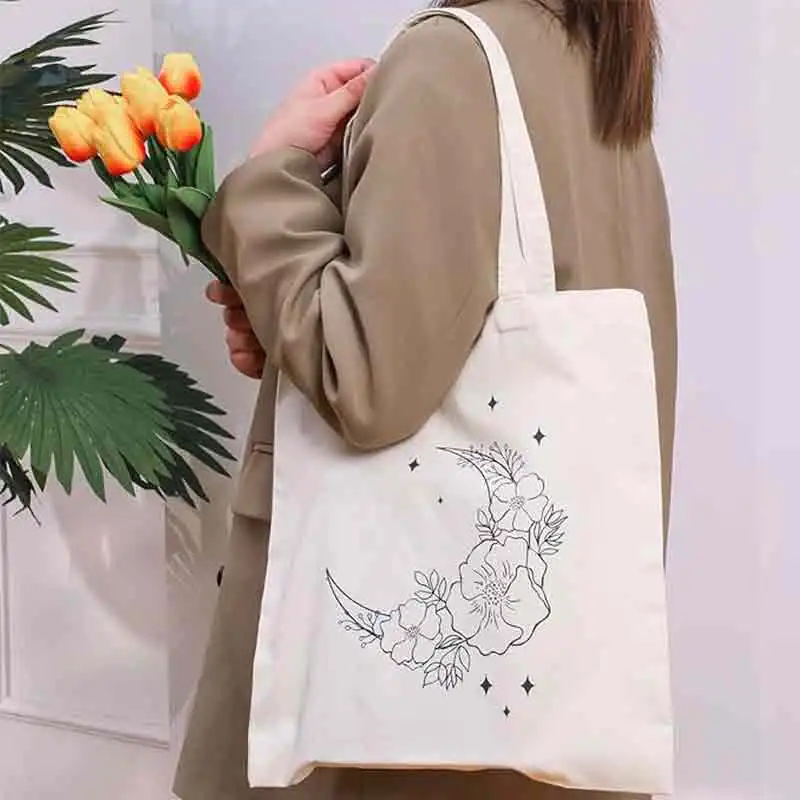 BBA157 4 Pcs Canvas Tote Bag for Women Floral Cat Mushroom Tote Bags Aesthetic Reusable Shopping Tote Bag