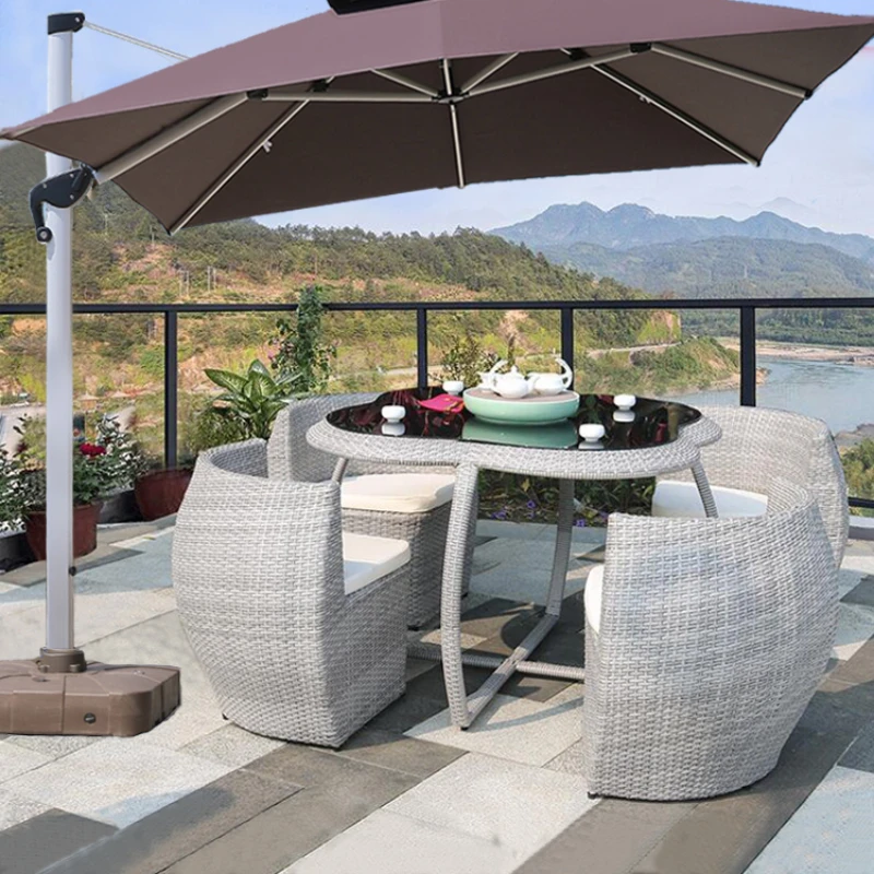 Outdoor Table and Chair Leisure Terrace PE Rattan Woven Waterproof Sun Protection Balcony Combination Custom Furniture WKGF