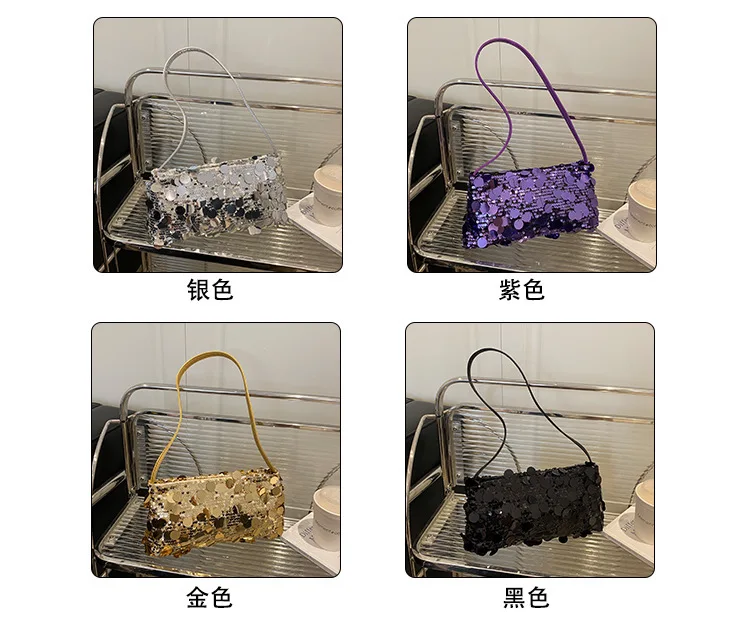 Neue Pailletten-Abendtasche, Schultertasche für Damen, leicht, tragbar, Damen-Umhängetasche mit Riemen, einfarbig, modische Handtasche für Frauen. – Detail 2