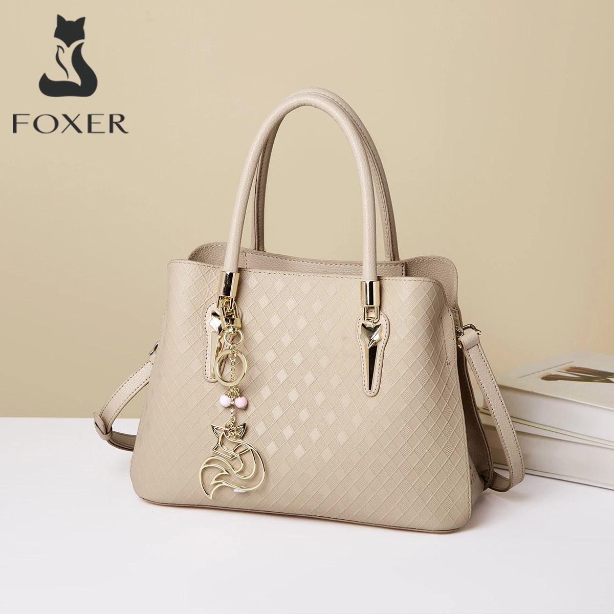 

FOXER Luxury Design Women's Shoulder Bag Genuine Leather Fashion Female Handbag Plaid Elegant Lady Crossbody Bag Commute Purse