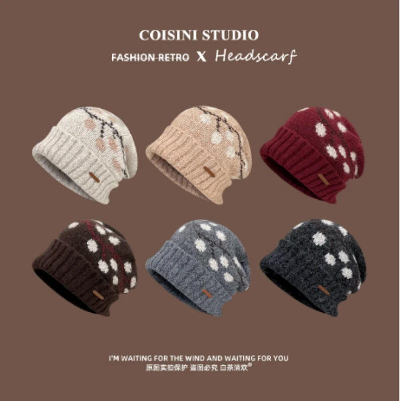 اليابانية الجاكار البلوز محبوك قبعة للنساء الخريف والشتاء في الهواء الطلق الدفء سميكة سدادات حماية الأذن تزلج الجمجمة قبعة قبعات