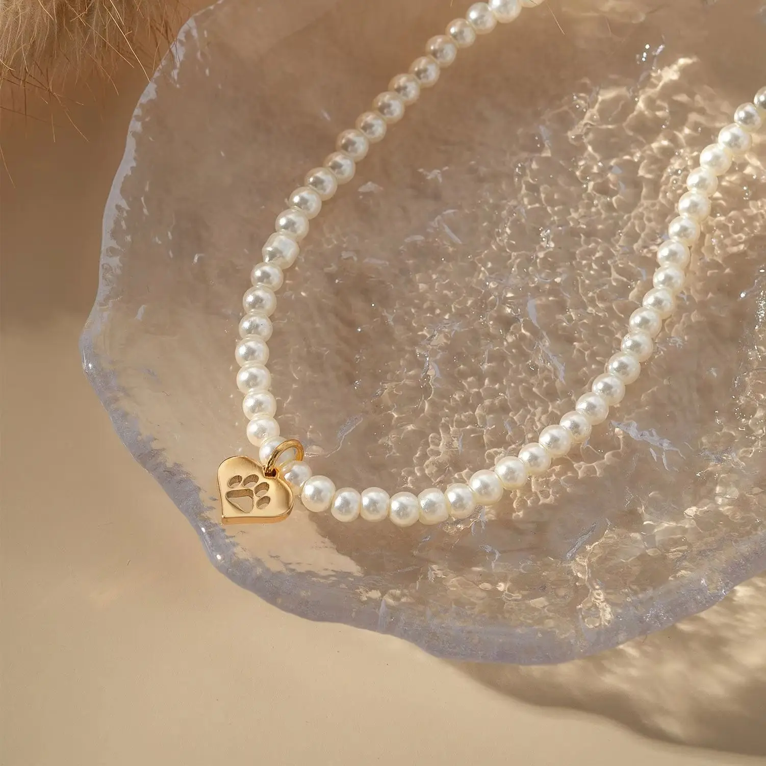 

Faux Pearl & Paw Necklace Luxury Jewelry Custom Pearl Chain Christmas Gifts for Mom Bestie Jewelry Stainless Steel Pendant