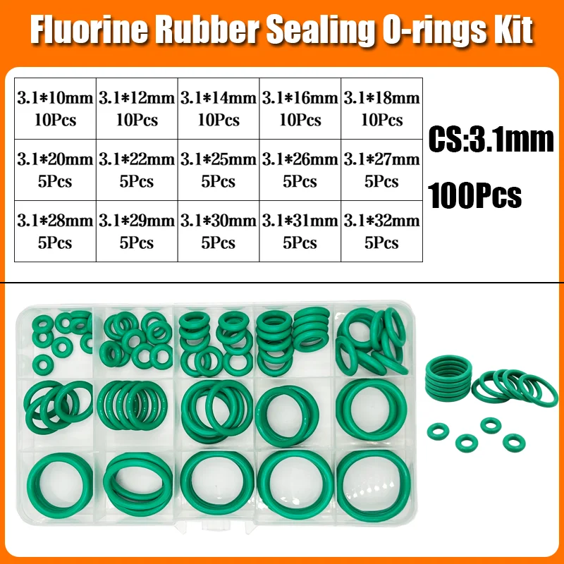FKM O-Ring-Set, Dichtung, grüner Fluorkautschuk, O-Ring-Isolierung, korrosionsbeständig, für Wärme, Wasserhahn, Sanitär, Kfz-Dichtung – Detail 12