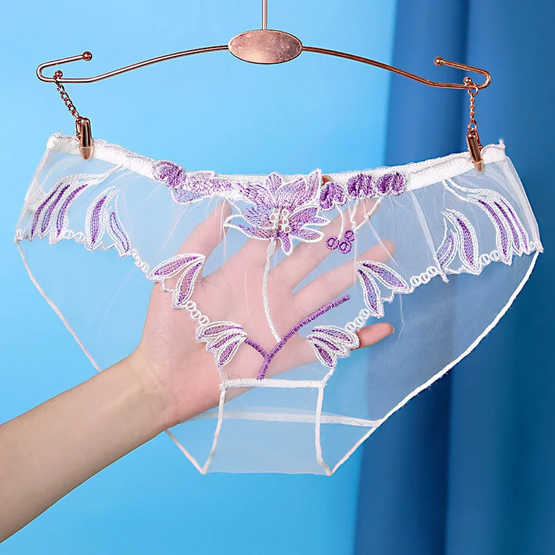 Sexy Spitze Höschen Slips Mesh hohle Blumen stickerei niedrige Taille transparente weibliche Dessous ultra dünne Frauen nahtlose Unterwäsche