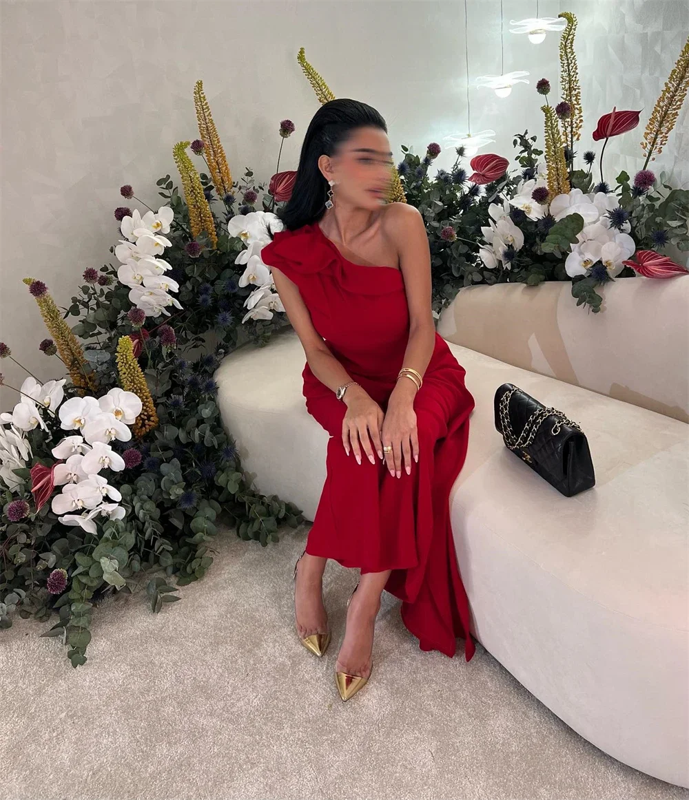 Customized Jiayigong Elegant One-shoulder Sheath Evening Celebrity Flowers Draped Fold S vestidos de gala프롬드레스فستان سهرة نسائي