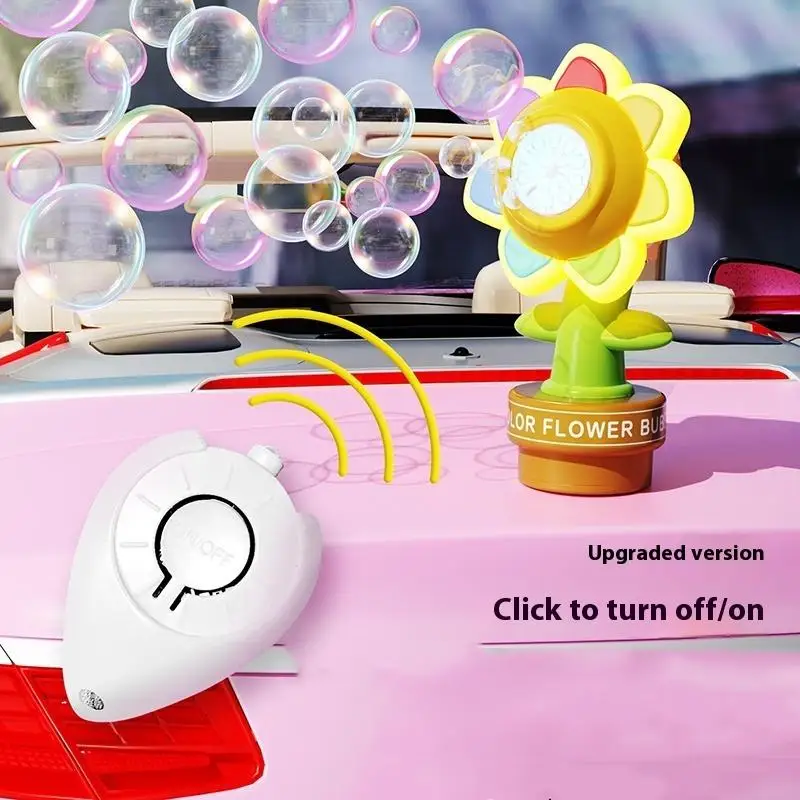 Oplaadbare Auto Afstandsbediening Plezier Zevenkleurige Bloem Bubble Machine Auto Drip Spit Bubble Light Swing Zonnebloem Bubble Machine