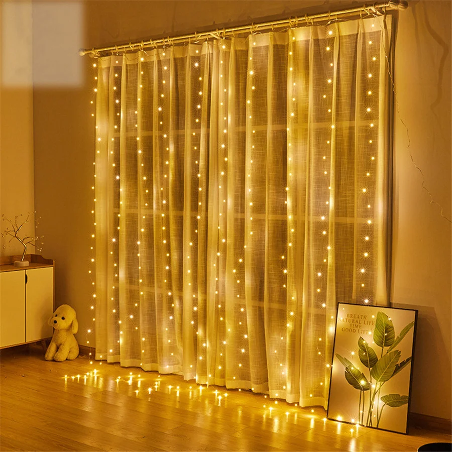 3*2/3*3M LED Christmas Fairy String Lights Remote USB Garland Holiday New Year Decoration Curtain Lights for Home Bedroom Window