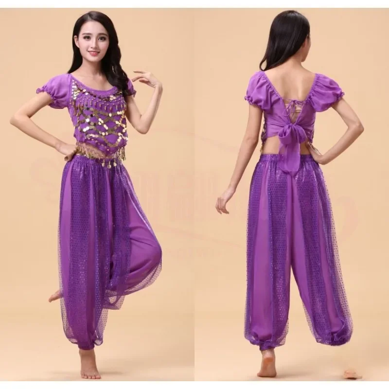 Kostiumy do tańca indyjskiego dla dorosłych kobiet Kostiumy do tańca brzucha Kostiumy do tańca Spodnie z krótkim rękawem Garnitur