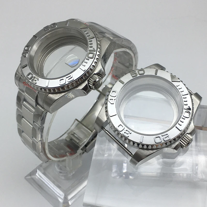 

40mm Silvery case oyster bracelet Sliding lock buckle sapphire for Seiko nh35 nh36/38 Miyota 8215 movement 28.5mm Dial yacht Mod