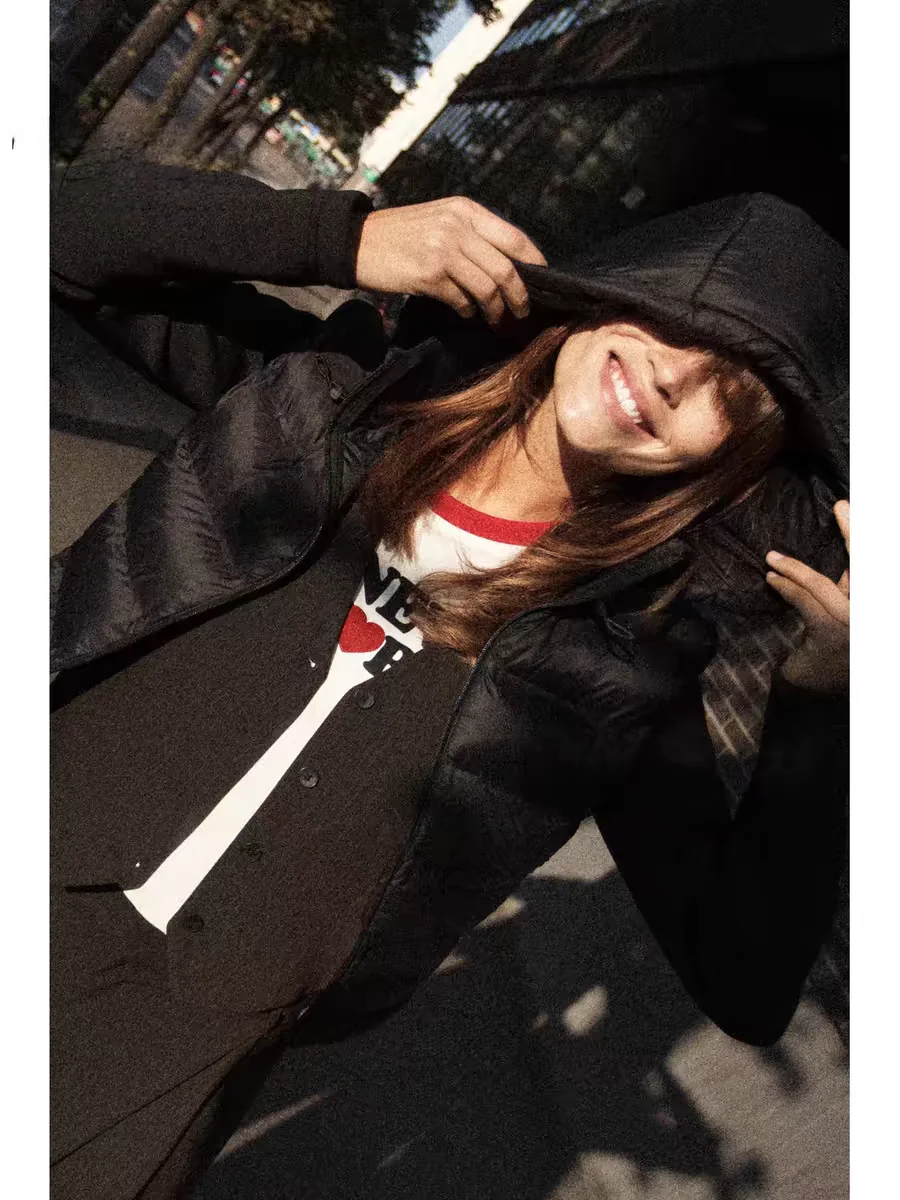 

Warm Cotton Jaet Long Sve Outerwear TRF Women's Faion 2025 New Sle Sweet Loose Fit Hooded Zipper Closure Color