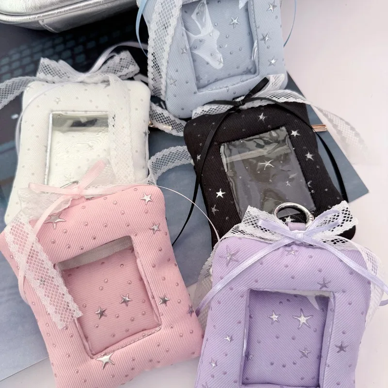 3 Inch Kpop Photocard Holder Display Keychain INS Fashion Cute Star Fabric Puffy Card Holder Idol Photo Storage Pendant for Fans