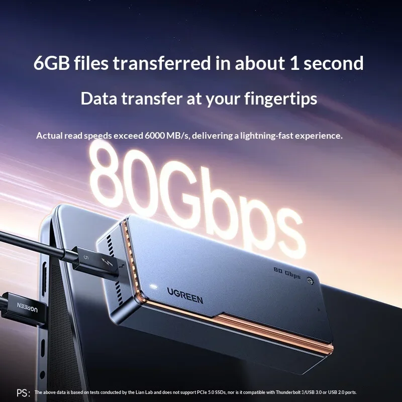 UGREEN 45789 SSD Enclosure D705 80Gbps Thunderbolt 5 M.2 NVMe 2280 Aluminum Case TB4 USB4 for Windows macOS Linux