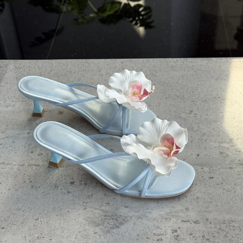 Summer Women High Heels Fashion Three-dimensional Butterfly Flower High Heeled Sandals Summer Open-toed High Heel Beach Slippers