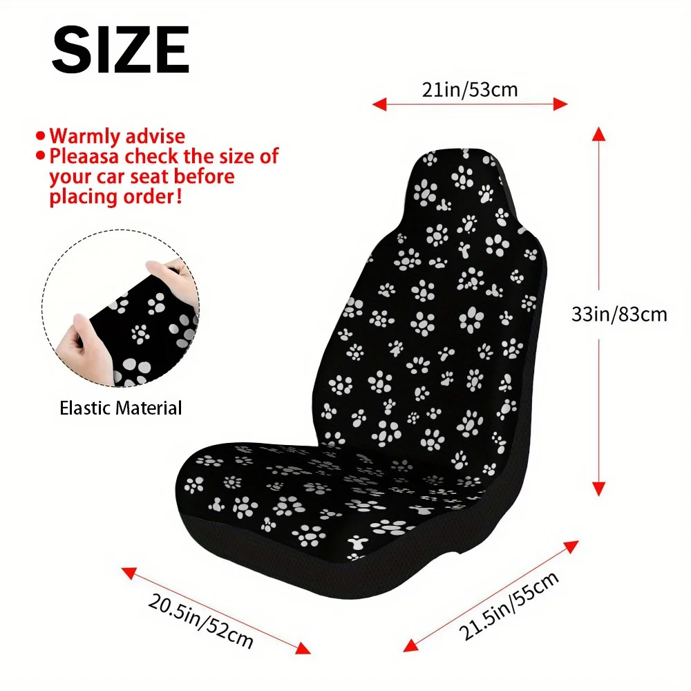 2pcs Paw Prints & Bones Car Seat Covers - Durable Polyester, Easy Installation, Washable, Universal Fit For Cars, Trucks, Vans,