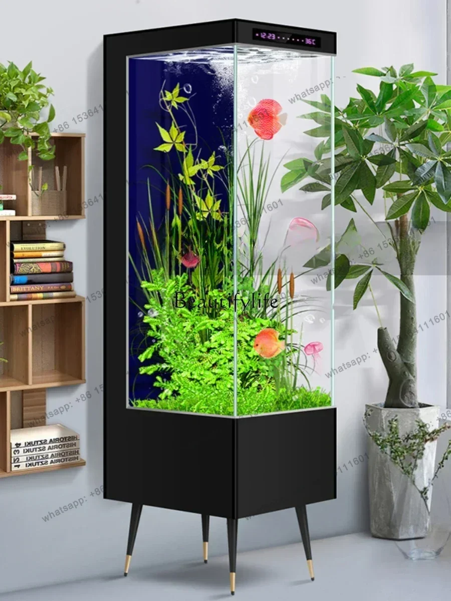 JJ4 Living Room Super White Vertical Fish Tank Glass Fish Globe Floor Change Water Automatic Circulation Aquarium
