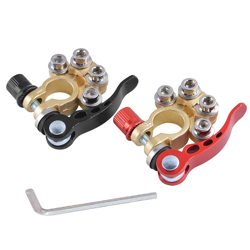 1 Pair Copper Car Battery Terminals Quick Release Auto Cables Connectors Wire Cable Shut-Off Connectors Auto Accessories