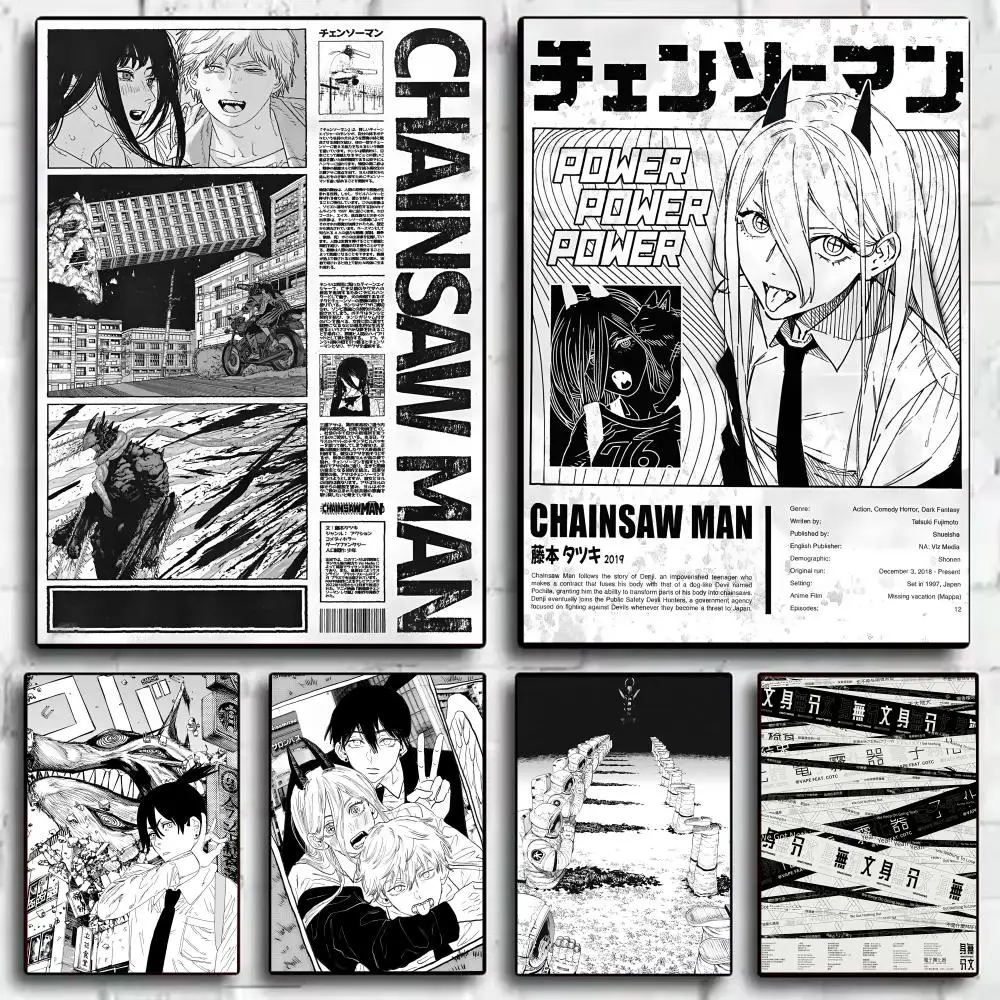 C-Chainsaw Man Anime Poster Stickers HD Waterproof Painting Wall Art for Bedroom Living Room Home Decor Decoration Gift