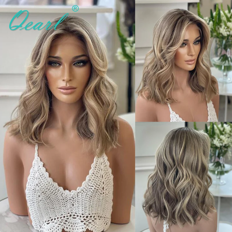 

Ashy Brown Blonde Human Hair Wig HD Lace Frontal Wigs for Women Natural Real Human Hair Wig Top Sale Virgin Wavy Glueless Qearl