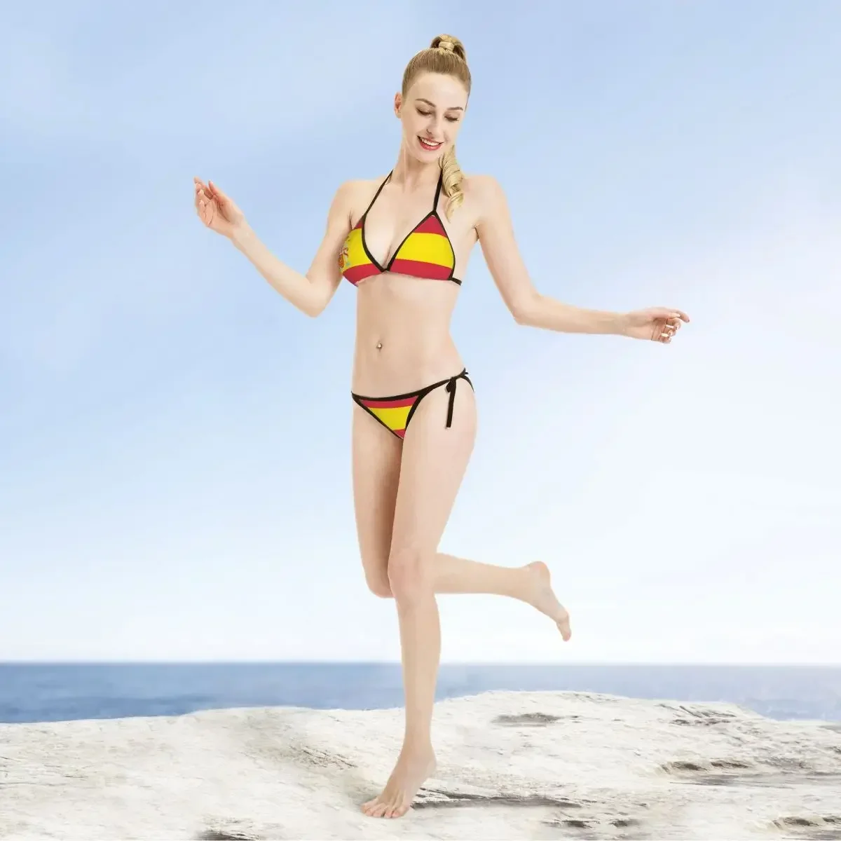 Bikini con bandera de España para Mujer, traje de baño para Mujer, conjunto de microbikini, ropa de playa para verano