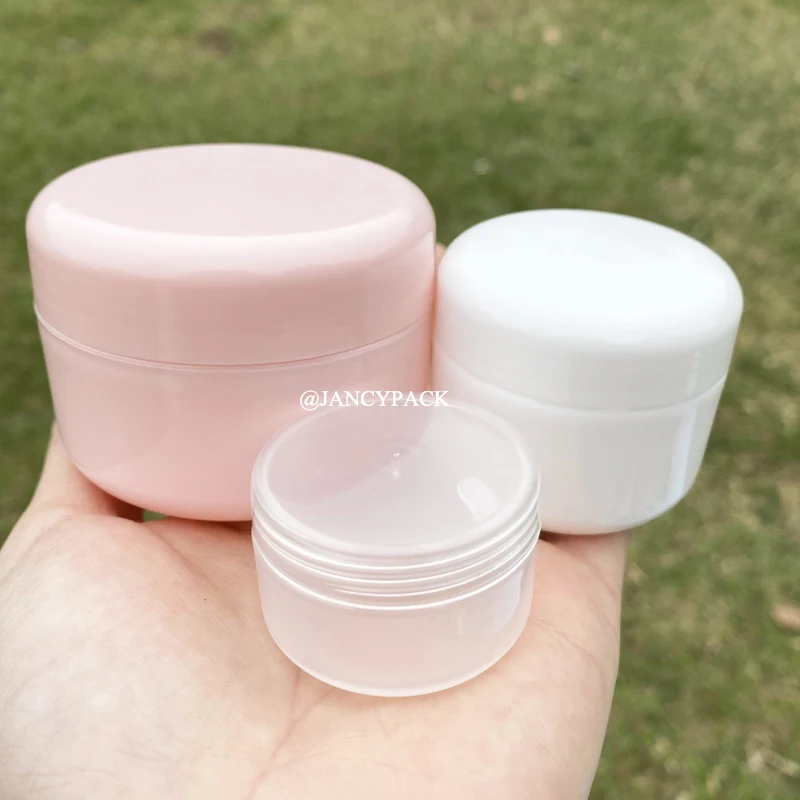 

20/50/100g pink white Empty Plastic Cosmetic Makeup Jar Pots Transparent Sample Bottles Eyeshadow body Cream Lip Balm Container