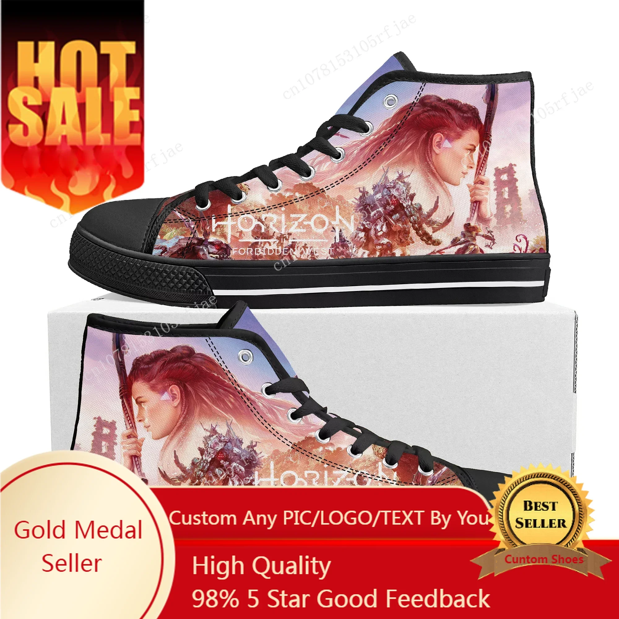 

Horizon Forbidden West High Top Sneakers Cartoon Game Mens Womens Teenager High Quality Canvas Sneaker Custom Built Couple Shoes