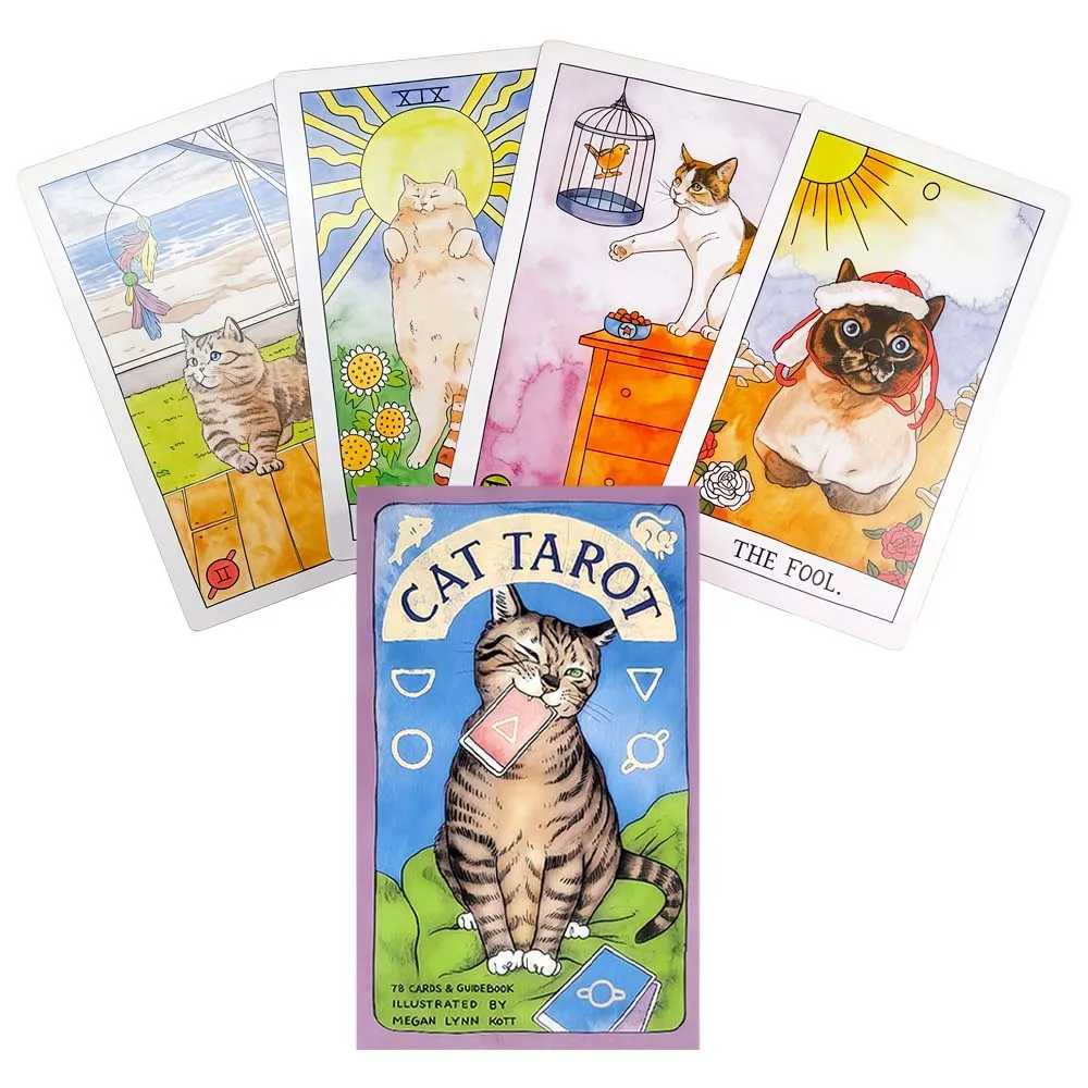 

78 карт Таро с изображением кошек (10,5x6,2 см), предсказания о будущем и судьбе, идеально подходят для настольных игр и гаданий.