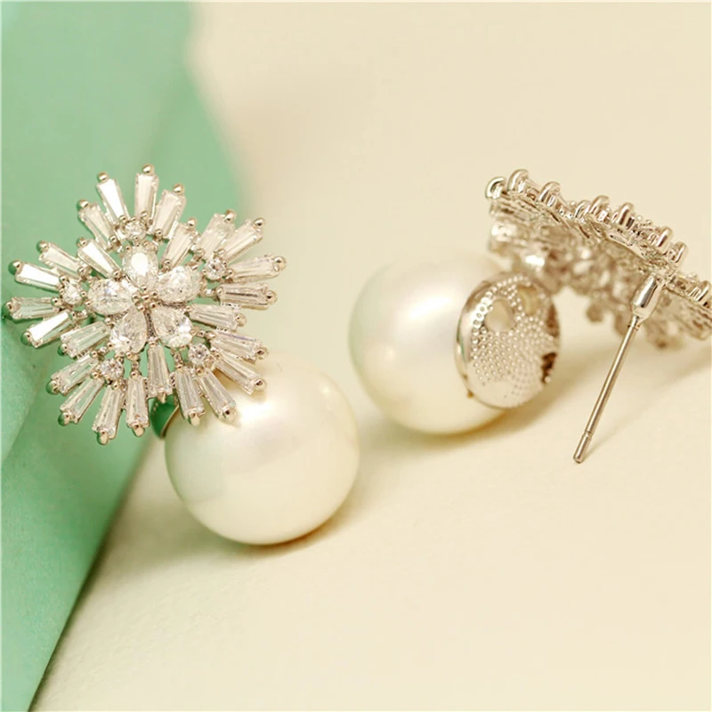 2022 NEW Pearl Earrings Woman Fashion Snowflake  Earrings Fashion Temperament Butterfly Earrings Elegant Lady Jewelry Wedding