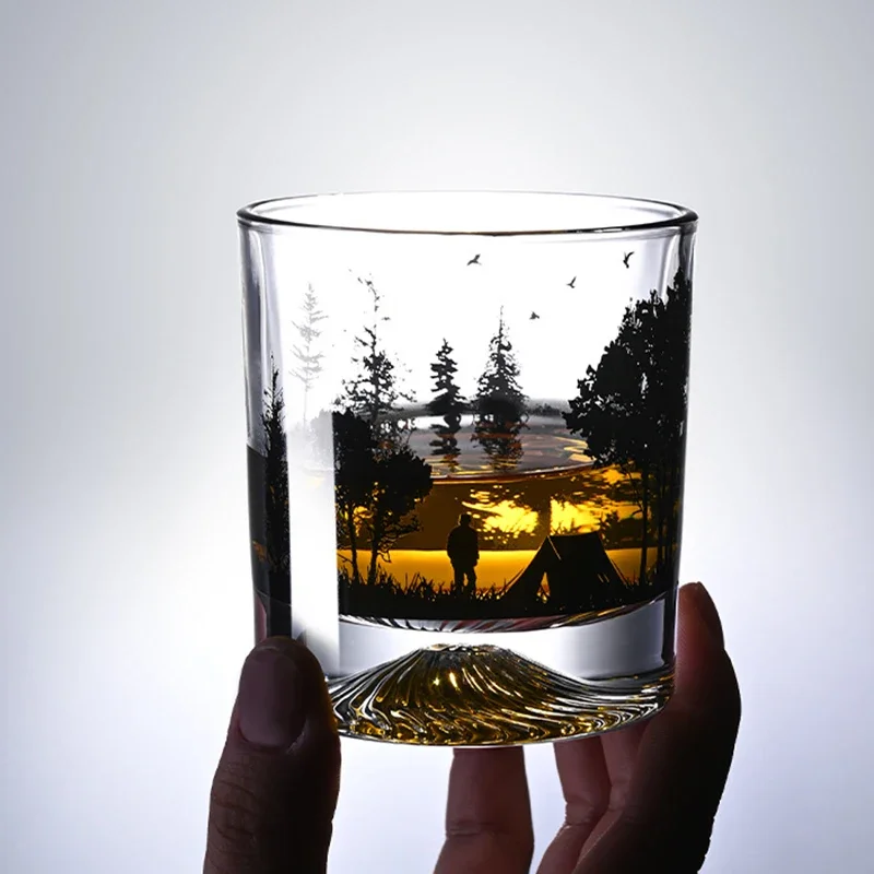 300ml Silhouette Wine Glass Cup Iceberg Cup Snow Mountain Mug Thick Bottom Rock Glass Christmas Whiskey Drinkware Wedding Gifts