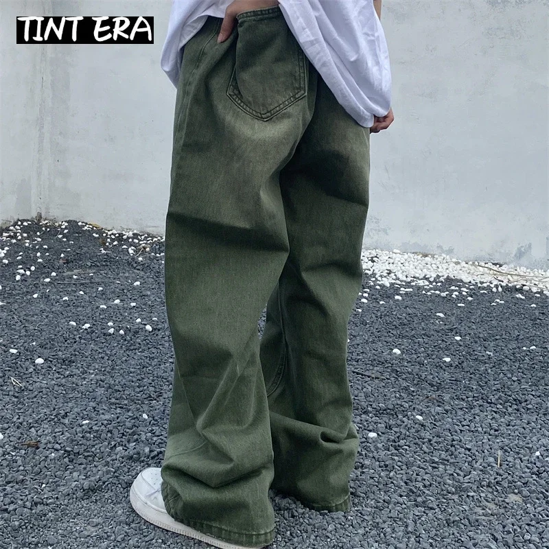 TINT ERA Green Jeans Baggy Distressed Vintage Denim Trousers Male Wide Leg Pants Men Streetwear Retro Oversize Casual Hip Hop