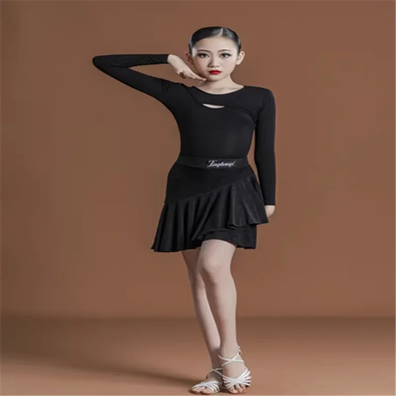 Children Dress for Dancing 2025 Latin Dance Dresses for Girls Short Full Sleeve Salsa Tango Kids Dance Costume Skirt Ballroom