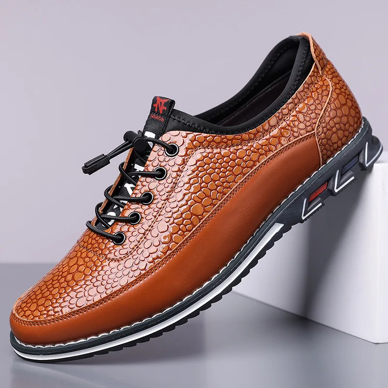 Men's Croc-Embossed Business Casual Leather Oxfords Elastic Strap Dress Shoes Formal Leather Shoes