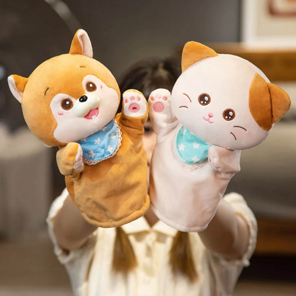 Cute Cartoon Animals Hand Puppet Plush Dolls Kawaii Panda Shiba Inu Deer Squirrel Educational Toys Birthday Gift