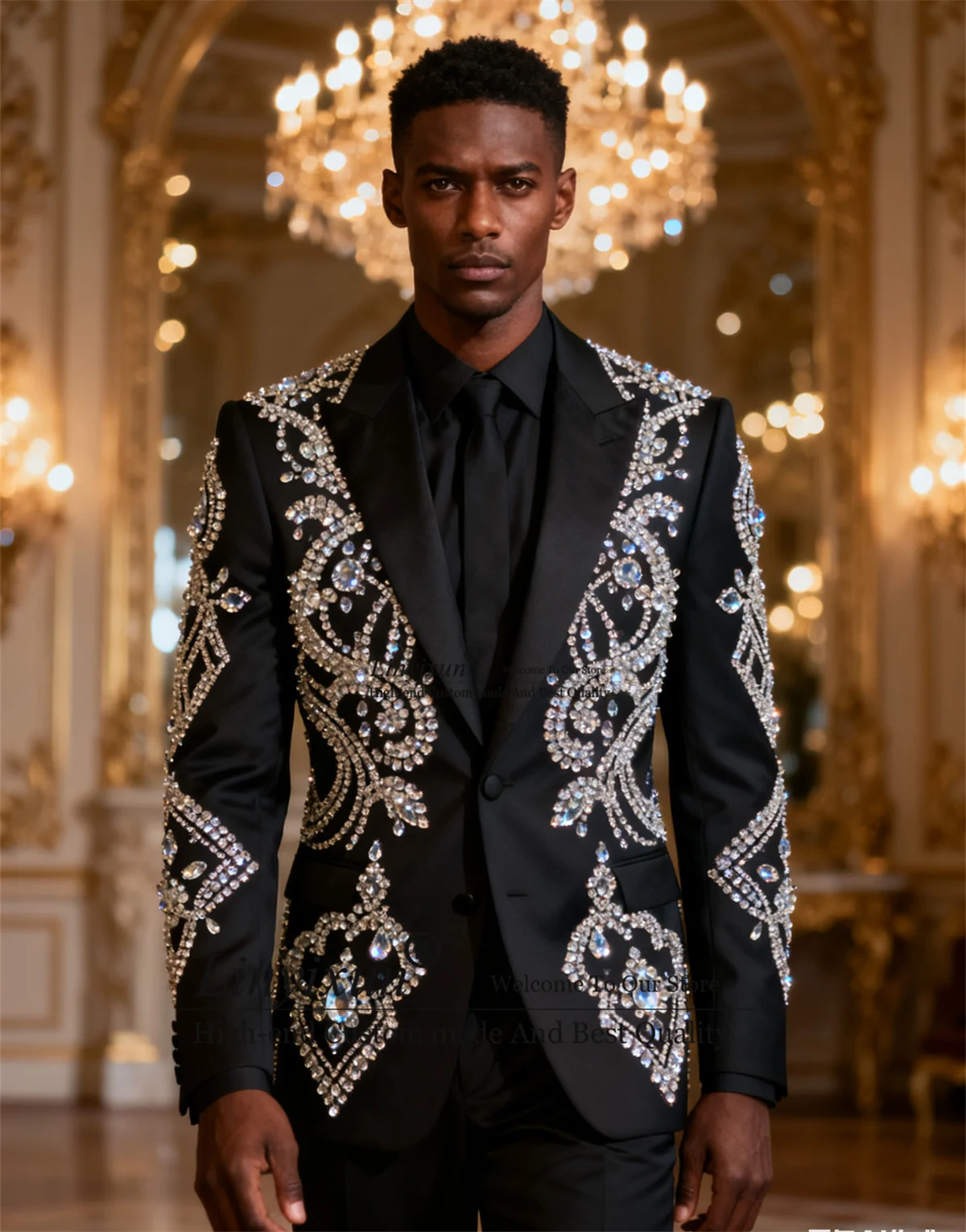 Sparkly Rhinestone Diamond Men Suits For Wedding 2 Piece Sets Groom Male Blazers Customized Tuxedos Slim Peaked Lapel Ropa homre